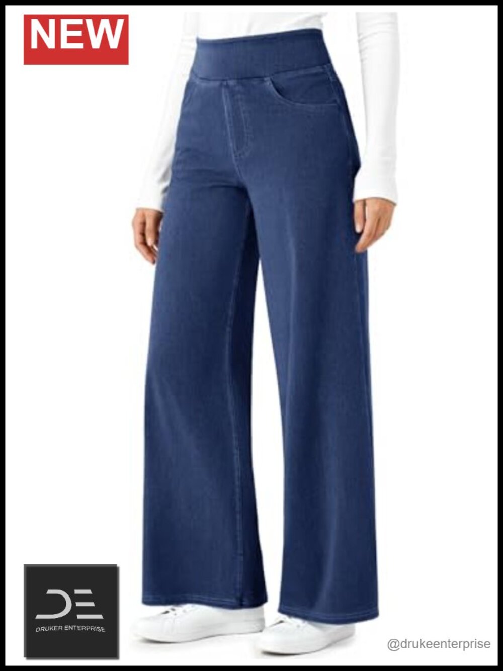 Wide Leg Stretchy Sweatpants Jeans for Women, High Waisted Baggy Casual Pull On
